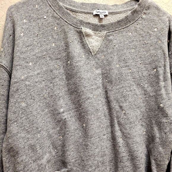 Splendid Sweatshirt Women's Size S Embellished Cropped Raw Cut Edge Gray - Picture 1 of 6